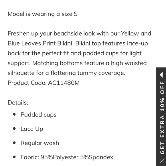 NWT Cupshe Yellow and Blue Floral Bikini, size Large - Picture 4 of 5